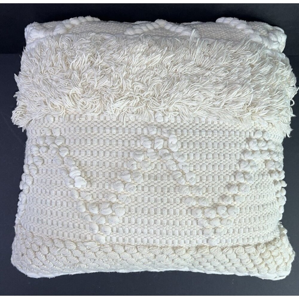 Down Feather Filled Chenille Accent Throw Pillow 18x18 Boho Merchant 41 Cream